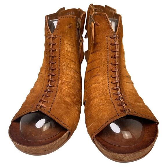 Miz Mooze Block Heel Maddie Leather Brown Open Toe Sandals Zip up Boho 41 NWOB - Picture 3 of 12